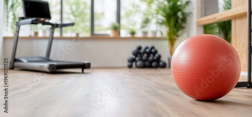 A fitness space featuring a treadmill and exercise equipment.