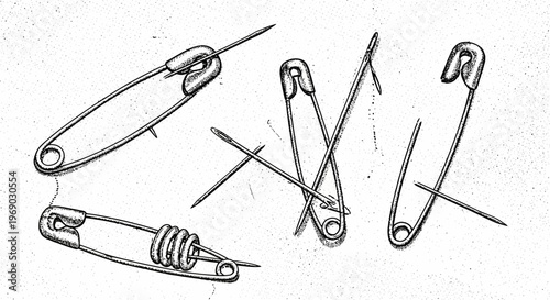 Sewing Needles and Safety Pins on Textured Background, Crafting Supplies