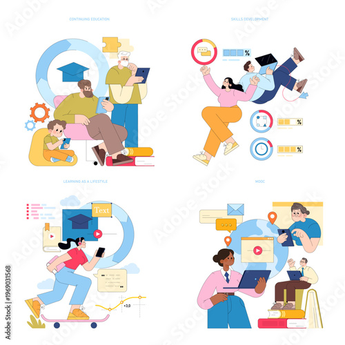 Online Education and Skills Development Vector Illustration