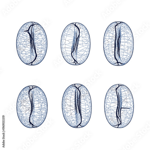 Six Coffee Beans Illustration Isolated White Background.
