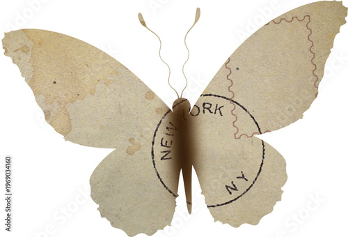Butterfly Postmark Cutout Vintage Paper