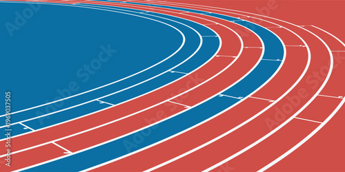 Red and blue running track lanes.