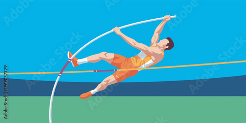 Pole Vault Athlete Vector in Dynamic Action Pose