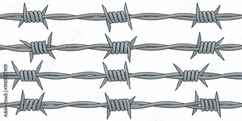 Barbed wire fence closeup detail.