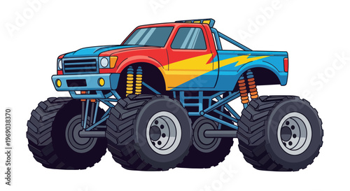 Colorful Monster Truck with Lightning Bolt Graphic - Pixel Art