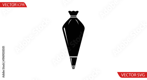 Black Icing Piping Bag Icon with Tip - Baking Pastry Tool Vector