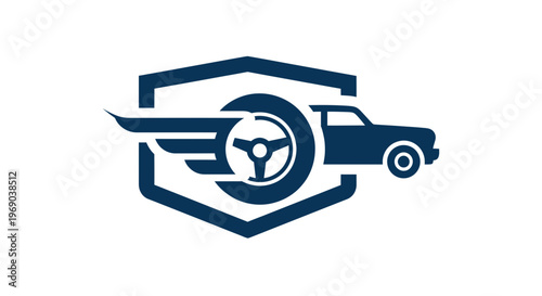 Car Speed Emblem Icon, Auto Transport Shield, Driving Fast Symbol, Automotive Service Logo