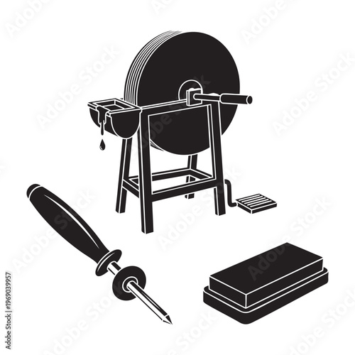Knife Sharpener Profession Icons Grinding Wheel Honing Steel Whetstone Silhouette Vector
