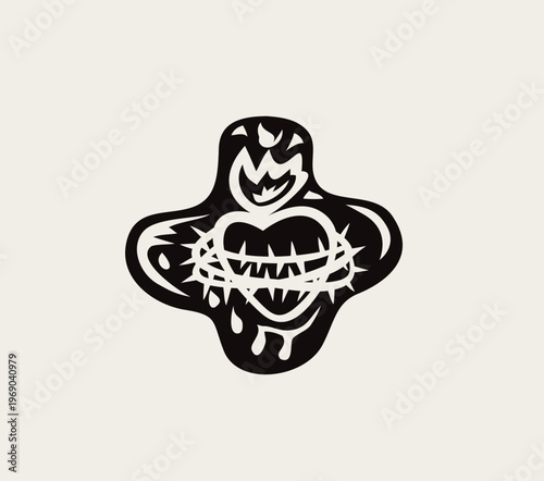 Simple Cross with Crown of Thorns Symbol, art vector design