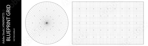 Grid bg paper for line blueprint pattern, circle millimeter compass. Vector graph texture and ruler overlay. Architecture plan grid of mathematics drawing, degree circle radar scan. Measure cut mat