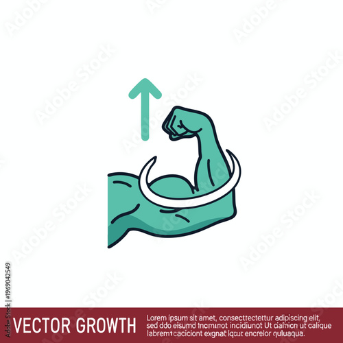 Stylized bicep flex with upward arrow indicating growth or progress