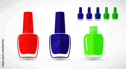 Colorful Nail Polish Bottles - Red, Blue, Green - Beauty & Cosmetics