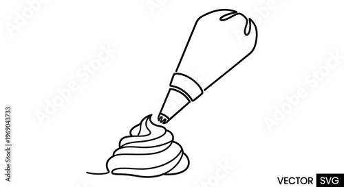Continuous line drawing of a piping bag decorating cream or frosting on white background
