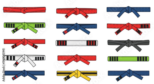 Martial Arts Belt Collection: Red, Blue, Green, Yellow, Black, White Ranks