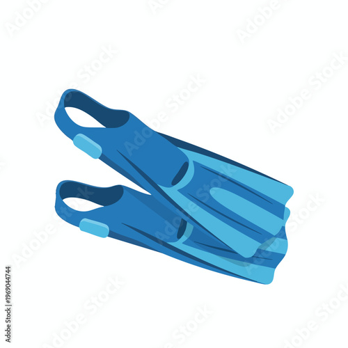 Two blue swimming flippers are displayed at an angle on a white background