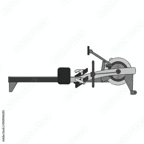 Gray rowing machine with black seat, handle, and base, viewed from the side