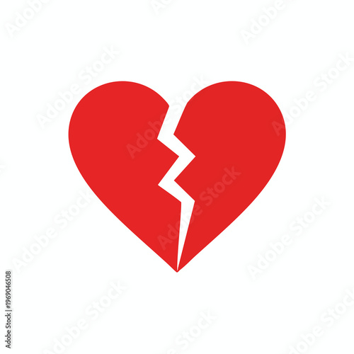 Red heart symbol broken into two pieces by a white jagged line