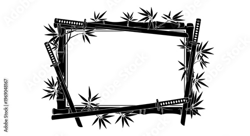 Bamboo frame with leaves on white background for photo illustration