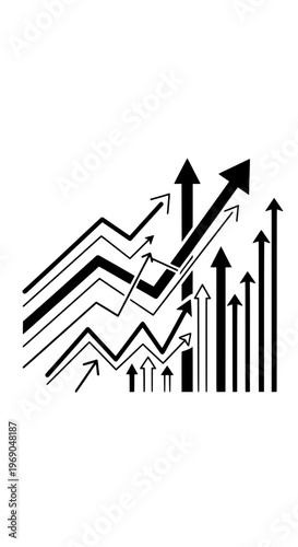 Business graph shows increasing arrows upward