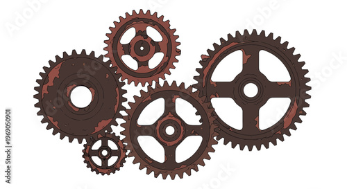 Rusty Industrial Gears Interlocking