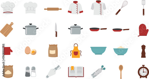 Collection of flat design kitchen utensils and cooking icons