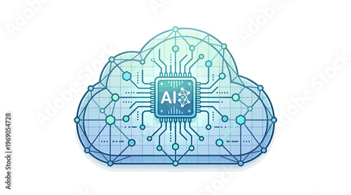 Artificial intelligence processor within a cloud computing network, representing advanced data processing, intelligent digital infrastructure, and innovative technological solutions
