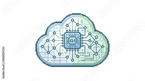 Artificial intelligence integrated within a cloud network, symbolizing advanced computing and digital transformation