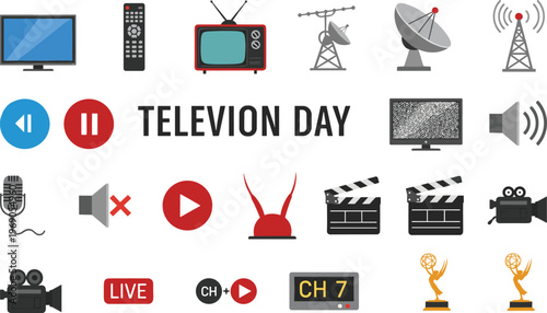 Television Day icons with various media and broadcasting symbols