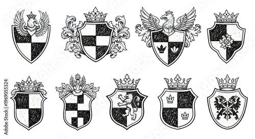 Heraldic Shields Crests Collection - Vintage Emblem Icons