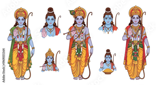 Lord Rama Indian Deity Religious Illustration with Bow and Arrow