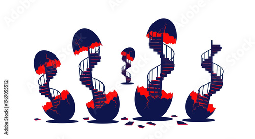 Surreal Egg Shells Reveal Escalating Spiral Staircases