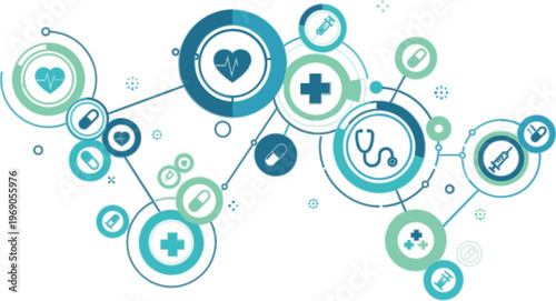 Healthcare medical infographic with connected icons, digital health network and modern technology design
