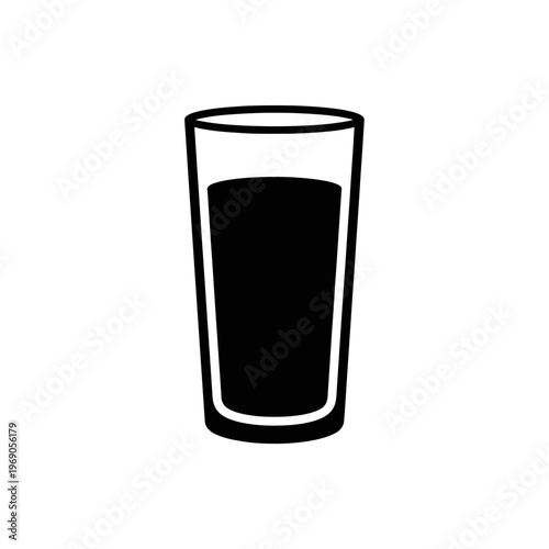 A simple, clean, vector graphic illustration of a tall glass filled with a dark liquid, perfect for representing beverages or drinks