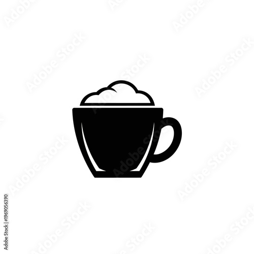 Minimalist black silhouette of a warm beverage cup with a frothy topping, perfect for café menus, coffee shop branding, or any drink-related design projects