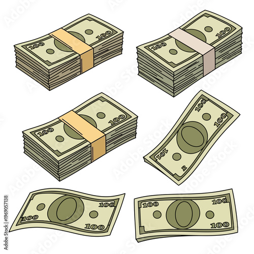 Stacks of crisp hundred dollar bills and loose cash illustrating finance and wealth