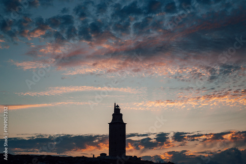 Tower of Hecules at sunset, the oldest Roman lighthouse in the world in operation