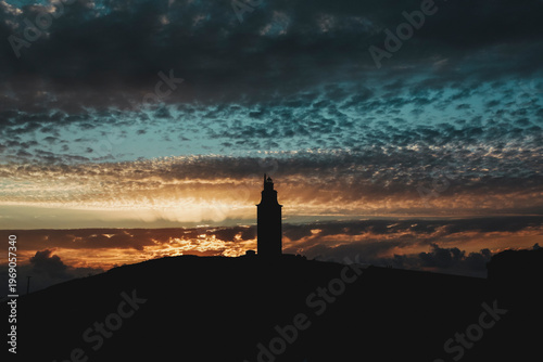 Tower of Hecules at sunset, the oldest Roman lighthouse in the world in operation