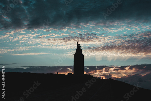 Tower of Hecules at sunset, the oldest Roman lighthouse in the world in operation