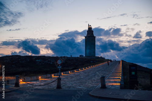Tower of Hecules at sunset, the oldest Roman lighthouse in the world in operation