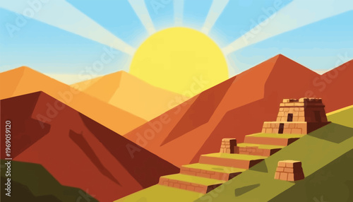 Inti Raymi Sun Behind Hills — Incan Sun Festival 
