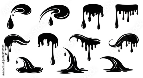 Black Liquid Drips and Splashes - Abstract Flowing Shapes Collection