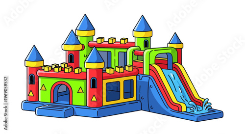 Colorful Inflatable Castle Bounce House with Water Slide for Kids Fun