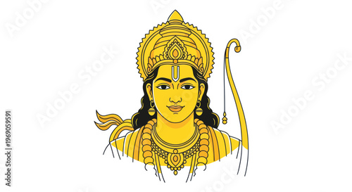 Lord Rama Hindu Deity Portrait with Bow and Arrow, Indian Mythology