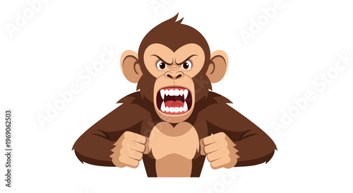 Angry cartoon monkey showing teeth and clenched fists, aggressive expression