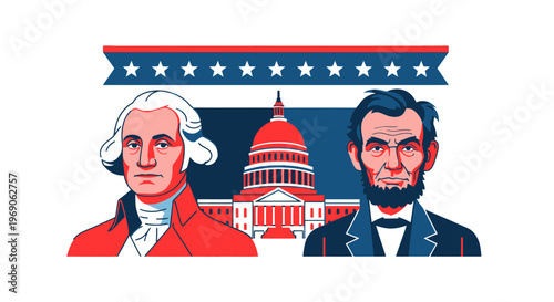 George Washington Abraham Lincoln US Capitol Building American Presidents Illustration
