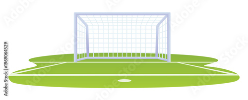 Football goal post on green grass field pitch under white background. Vector cartoon illustration