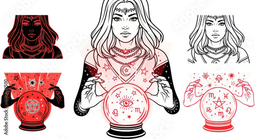 Fortune Teller Crystal Ball Magic Astrology Symbols Esoteric Mysticism Psychic Reading