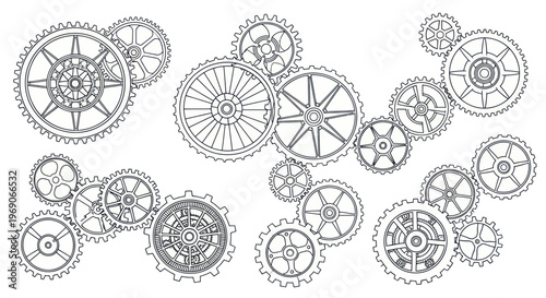 Intricate Mechanical Gears Illustration - Steampunk Industrial Design Elements