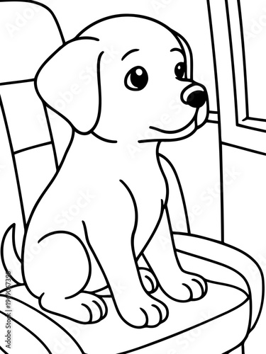 Playful Pup's Journey: A sweet puppy sits calmly in a car seat, looking out the window, ready for a fun trip.  