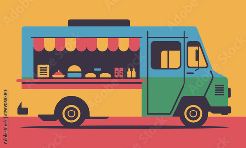 Flat Design Food Truck Vector Illustration